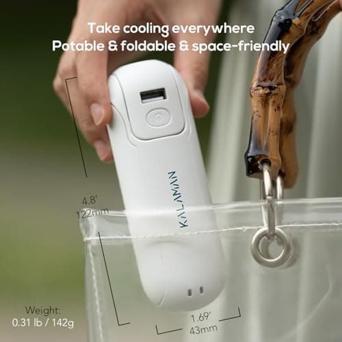 KALAMAN Handheld Mini Fan, 4 IN 1 Multifunction 3 Speed USB Rechargeable Small Pocket Fan with Flashlight and Cell Phone Stands Desk, Portable for Travel/Summer/Concerts/gifts (White) — view 4