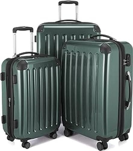 HAUPTSTADTKOFFER® · Three-Piece Hard-Side Suitcase Set DarkGreen high Gloss · Cabin Luggage 45 Liter (55 x 35 x 20 cm) + Suitcase 87 Liter (63 x 42 x 28 cm) + Suitcase 130 Liter (75 x 52 x 32 cm)