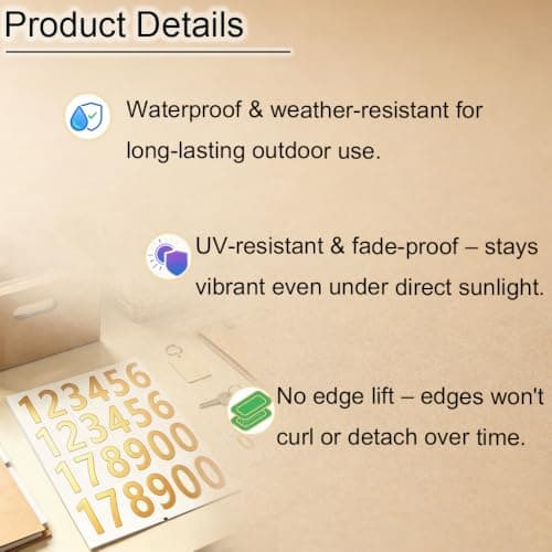 LUIMSUIM 5 Sheets 5 Inch Bin Number Stickers for Mailbox, Stick on Numbers, Waterproof Self Adhesive Sticky Numbers Sticker for Lockers, House, Folder, Bins, Storage, Note, Sign (Gold) — view 3