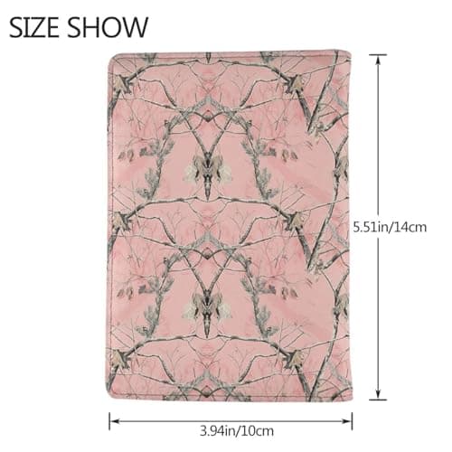 MDATT Pink Leaves Camo Printing Cowhide Travel Passport Wallet for Women Men Document Organizer Passports Holder for Travel — view 4