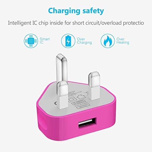 TheMax® USB 2.0 Data Sync Charging Cable 1 meter + 1000mAh USB Charger Plug Compatible with iiPhones 6/7/8/X/XS/XS Max/11/12/12 Pro Max/13/13 Mini/14/14 plus (1 Meter, Pink 2 in1) — view 4