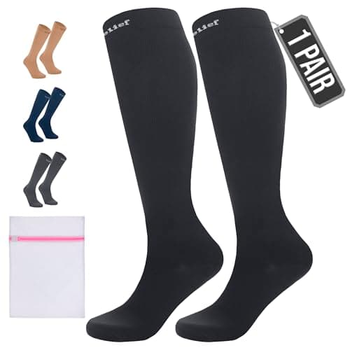 360 RELIEF Flight Compression Socks for Kids, Supports Circulation, Travel, Varicose Veins, S/M, Black + Laundry Bag