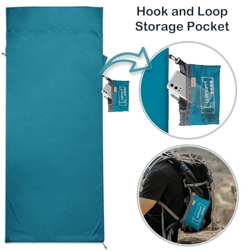 WILLNORN Sleeping Bag Liner, Ultralight 280g Silky Satin Adult Sleep Sack & Self Tan Sleep Sack with Two-Way-Zipper, Single Camping Sheet & Travel Sheets for Hotel — view 3