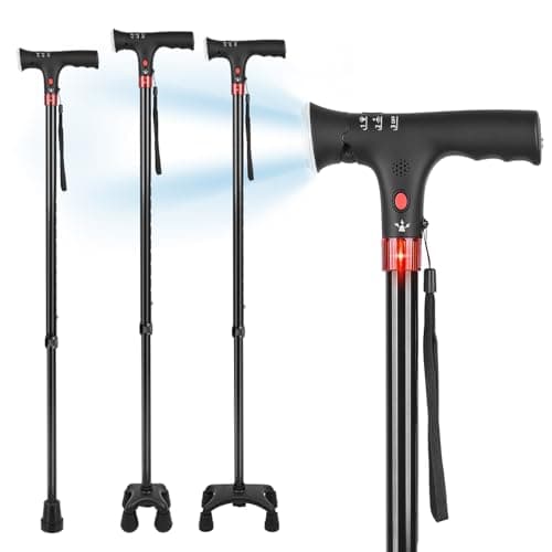 LINGTHIN Walking Stick 265 lbs Capacity, Height Adjustable Walking Stick with LED Flashlight, Warning Light and Alarm , Walking Cane for Seniors and Adults Who Need More Support.