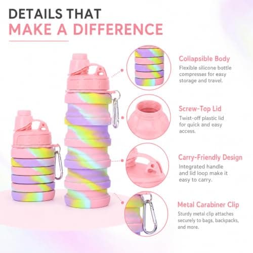 dkjfei 2 Pcs Collapsible Water Bottle, 500ml Water Bottles Silicone — view 3