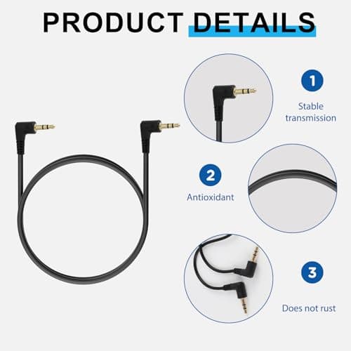 2PCS Short 3.5mm Right Angle Cable, 90 Degree Mini Jack to Mini Jack Cable 0.3m, Gold-Plated 3.5 Male to Male Lead for Headphones, Car Stereo, Speaker, Audio Cables for Quality Sound Connection — view 3