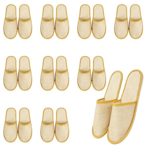 10 Pairs Hotel Slippers, Closed Toe White Spa Slipper, Universal-Yellow
