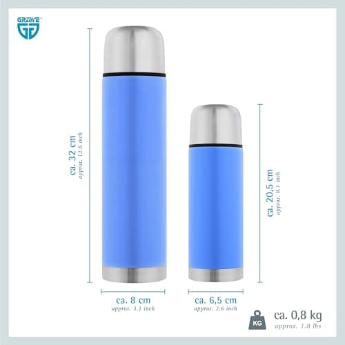 GRÄWE Thermal Flask Set, 2 Pieces, Stainless Steel Drinking Bottle, Thermos Flask, Insulated Flask for Travel, Cup & Screw Cap, Leak-Proof for Tea & Coffee, Dishwasher Safe, Light Blue — view 3