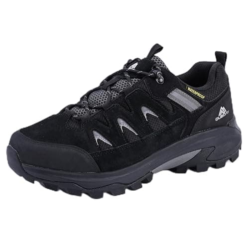 Queday Mens Womens Leather Waterproof Black Hiking Shoes Lightweight Outdoor Walking Shoes Breathable Suede Hike Trekking Trails Camping Climbing Size 43