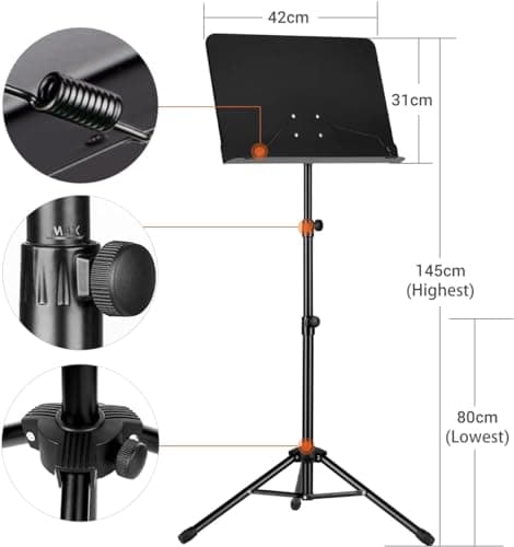 Walgreen Xample Black Sheet Music Stand Foldable Travel Metal Stand Adjustable DMS-1 with Carrying Bag, Sheet Music Folder, Clip Holder and Rotating Lights, Portable Projector Stand, Laptop Stand — view 4