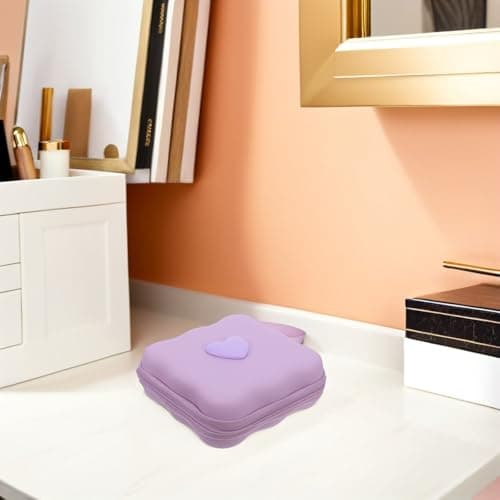 Warmhm Portable Female Pads Organizer Eva Heart Shaped Period Purse with Quick Access Opening Stylish Lavender Travel Pad Holder for Women and Teen at Home or Travel — view 6