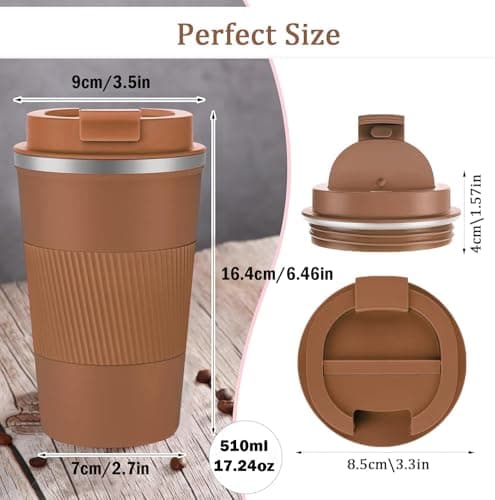 Eastrise Travel Mug,Insulated Coffee Cup with Leakproof Lid,Reusable Travel Coffee Mug,Stainless Steel Coffee Cup for Hot or Cold Drinks(Brown/18oz) — view 2