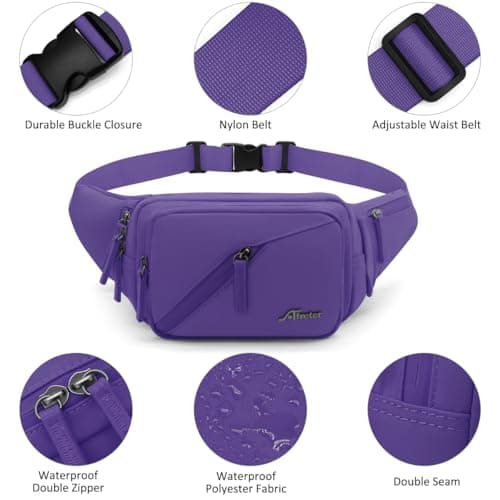 REETEE Bum Bag Fanny Pack Men Women Water Resistant Waist Packs Sports Waist Bag with Bottle Holder, Walking Waist Pack Bumbag with Adjustable Belt for Running Travel Cycling Outdoor Sport (Purple) — view 5