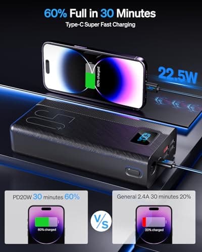 Power Bank 50000mAh Portable Charger: Powerbank with Flashlight and Large Capacity-22.5 W Fast Charging External Battery- White 3PM MP3 Player with Streaming Player Android — view 3
