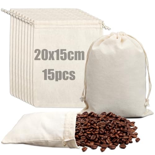 Cotton Muslin Bags 20×15 cm Cotton Drawstring Bag Reusable(15 Pcs)