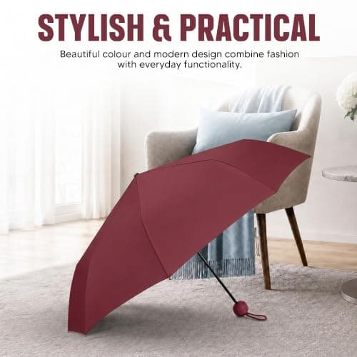BMLIMITED BML Maroon Mini Folding Travel Umbrella Windproof Lightweight Portable Compact Pocket Umbrella for Men and Women Rain and Sun Protection with UV Protection — view 3