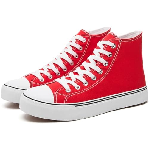 yageyan Men’s High Top Canvas Sneakers Fashion Lace up Walking Shoes Casual Classic, Red, 5 UK