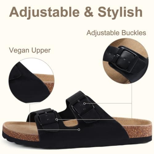 KIDMI Women Sandals Arch Support Cork Footbed Slide,Black Oily 5 — view 4