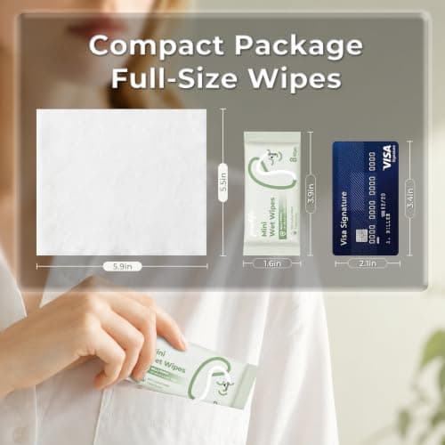 Antibacterial Wet Wipes Travel Essential, 10 Pack Mini Pocket Size Hand Wipes 80pcs, Alcohol Free, Hypoallergenic for Adults & Kids Multipurpose Cleaning — view 3