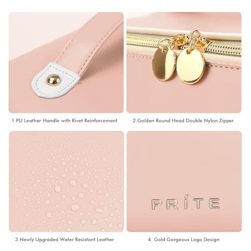 Prite Travel Makeup Bag Flat Lay Cosmetic Case with Brush Pocket, Pink, L — view 5