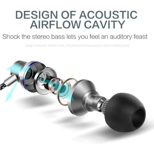 Earphones, In-Ear Headphones Earphones with 3.5mm Hi-Res Extra Bass, Noise Isolating, Wired Earbuds with Microphone and Volume Control, Compatible With all Smartphones Tablets Laptops. (Silver) — view 4