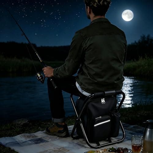DGSL Folding Camping Chair Backpack with Insulated Cooler, Lightweight Portable Stool for Camping, Fishing, Hiking, Beach and Picnic (Black) — view 2