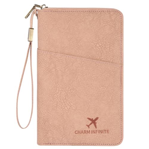 AOOSU Travel Wallet, Family Passport Holder, RFID Blocking Travel Accessories Document Organiser, Travels Document Holder for Tickets Waterproof Cover Holiday Essentials Case for Man & Woman Pink