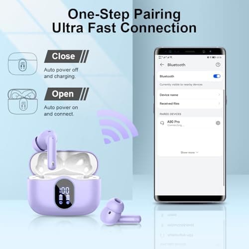 Wireless Earbuds, Bluetooth 5.4 Headphones In Ear with 4 ENC Noise Cancelling Mic, Bluetooth Earbuds Mini Deep Bass Stereo Sound, 36H Playtime LED Display Wireless Earphones IP7 Waterproof Deep Purple — view 5
