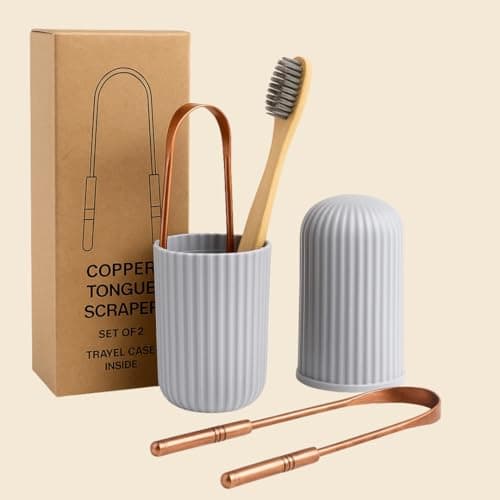 Copperholic 2-Pack Copper Tongue Scraper Set – Pure Copper Tongue Cleaner Kit with Bamboo Toothbrush with Charcoal Bristles & Travel Case – Daily Oral Hygiene Tool for Men & Women — view 5