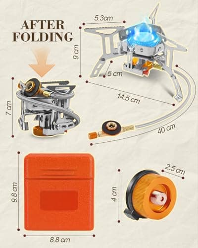 Olutula Portable Camping Gas Stove Burner, Windproof 3500W Camping Stove with Piezo Ignition,Complete with Adapters and Converters for BBQs, Cooking, Fishing, Hiking Picnics — view 5