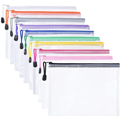 Vicloon Plastic Wallets A5, 10Pcs Zip Lock Bags Mesh Document Wallet Document Folders Plastic Pockets Zipper File Wallet for School Office Homework Storage Bags Travel