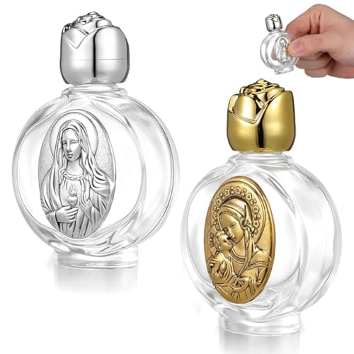 VALICLUD 2 pack Glass Holy Water Bottles Embossed Pocket Holy Water Container Refillable Prayer Jar for Baptism Communion Church Use Small Portable Bottle for Travel and Home