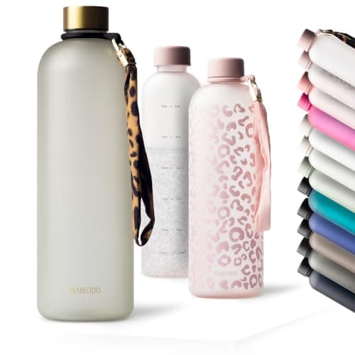 MAMEIDO Water Bottle with Time Markings 1.5 L (Ivory Beige Gold)