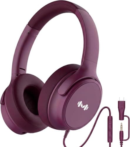 Zollexa Wired Over-Ear Headphones, Mic, 3.5mm Plug, USB-C Adapter, Red