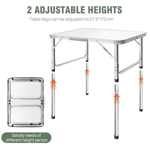 HSHa Camping Table 75 x 55 x 70cm Compact Aluminium Picnic Table Adjustable Height 33/70cm Folding Table Picnic Table w/Carry Handle for Camping Party Picnic White — view 6