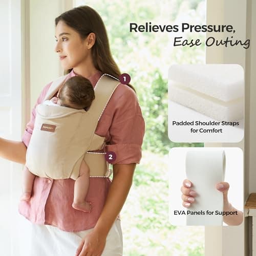 Momcozy Newborn Carrier for 0-12M/3.2-11.3kg, Waist 64-127cm, Cotton Khaki — view 5