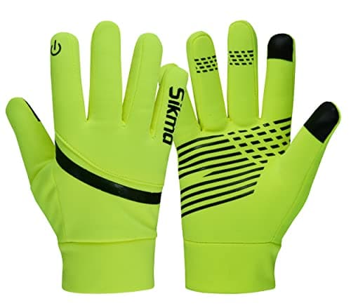 Sikma Waterproof cycling gloves Windproof Padded Softshell gloves Touchscreen Anti Slip Fleece Lined Midseason Winter Cycling Gloves Full Finger Breathable Bicycle. (Yellow Fluorescent, XL)