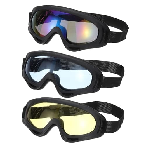 PATIKIL Dirt Bike Goggles, 3 Pcs Motorcycle Goggles ATV Goggles Ski Goggles Racing Helmet Goggles Windproof for Mountaineering Sky Diving Ski Riding, Black with Colorful/Yellow/Blue Lenses