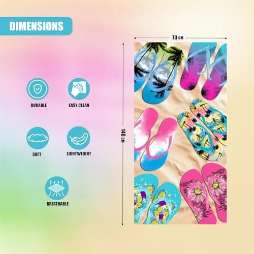 GEEZY Microfibre Beach Towel, Flip Flop Design - Quick Drying, Lightweight, Sand-Free, Large & Durable, Summer Design - Beach Essentials for Travel, Holiday, Swimming, Sauna, Adults & Kids, 70x140cm — view 4