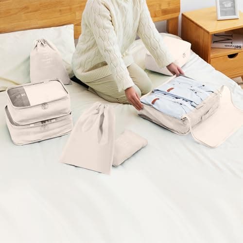 Packing Cubes for Suitcases, MOFELON 9 PCS Packing Cubes for Backpack, Luggage Suitcase Organiser Bags, Travel Essentials Bag for Clothes Shoes,Travel Accessories (Beige) — view 6