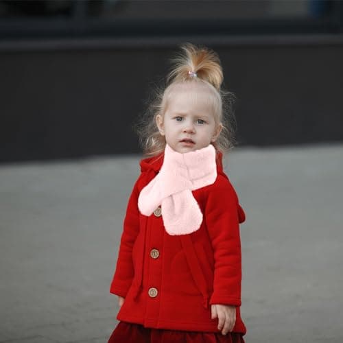 Kids Scarf, Kids Winter Fleece Scarves Warm Plush Scarf Wrap Cross Collar Children Neck Warmer Solid Color Neckerchief for Little Boys Girls Toddlers A7ETWJ (light pink) — view 4