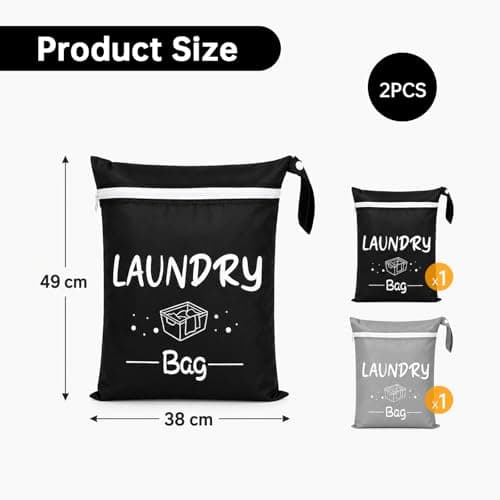 2 Pack Waterproof Oxford Laundry Bags Zipper Closure for Travel Gym Swim — view 2