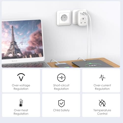 UK to European Plug Adapter - UK to EU Euro Europe Schuko 40W USB C Fast Travel Plug Adaptor Grounded USBC Type C Charger for Spain Turkey France Germany Iceland Poland Greece Russia (Type E/F)Tusreda — view 4