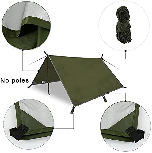 3m X 3m Hammock Rain Fly Tent Tarp, Waterproof Camping Tarpaulin Shelter, Windproof Snowproof Portable Lightweight for Travel Beach — view 2