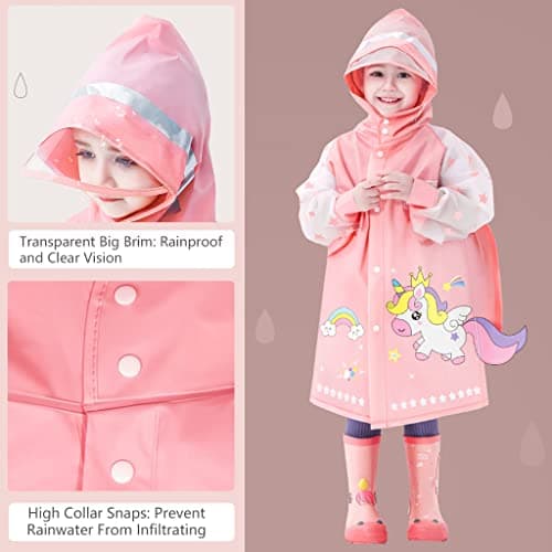 Kids Raincoat Toddler Rain Poncho Waterproof Rain Jacket Hooded Boys Girls Rain Coat Reusable Rainwear with Backpack Cover 3-8 Years — view 2