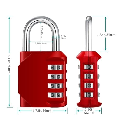 ZHEGE Combination Padlock, 4 Digit Combination Locker Padlock (Red) — view 4