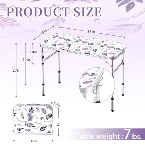 Yriuat Folding Camping Table 3ft Portable Picnic Table, Misty Lilac — view 3