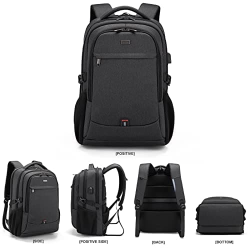 DUSLANG 17 Inch Laptop Backpack for Travel Water Resistant College Bookbag for Men/Women Laptop Bag with USB Charging Port and Tablet Sleeve Bag Compatible Protective Case, Black — view 6
