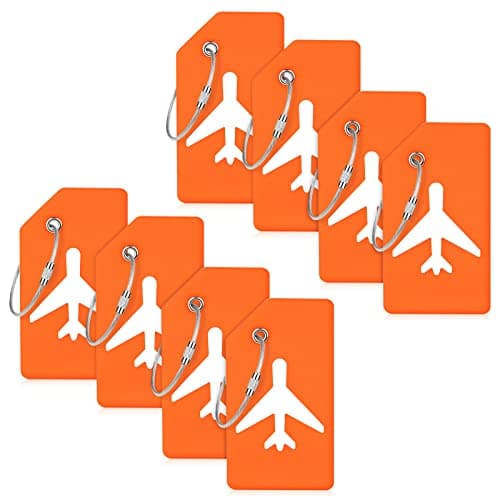 Flintronic 8 Pcs Luggage Tags, Silicone Baggage Labels, Suitcase ID Tag Set, Handbag Tag Labels Travel Accessories for Checked Luggage, Hand Luggage and Handbags - Orange