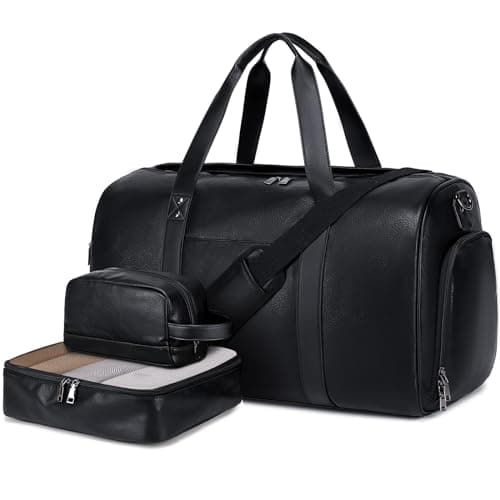 3PCS Faux Leather Weekender Bag for Women Men Travel Bag Overnight Bags